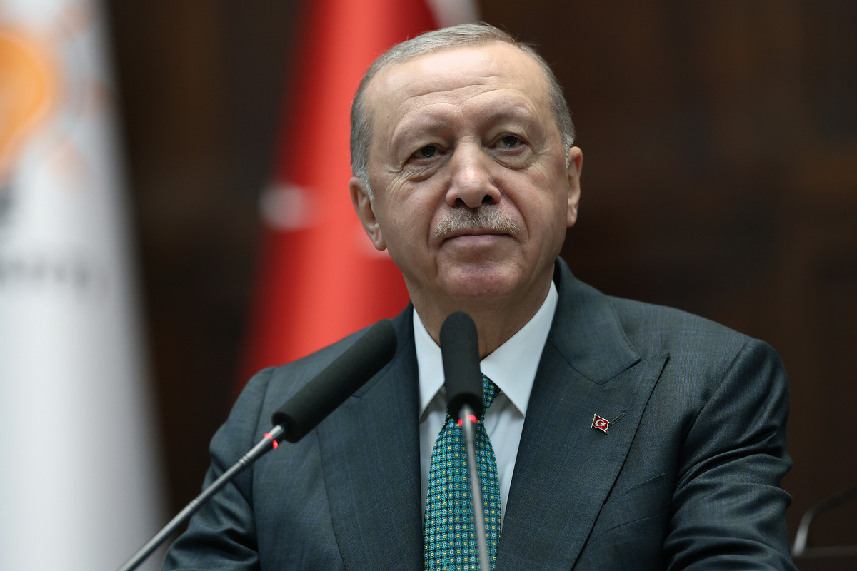 Turkish President and leader of the Justice and Development (AK) Party, Recep Tayyip Erdogan gives a speech during the group meeting at the AK Party Headquarters in Ankara, Turkiye on November 5, 2025. [TUR Presidency/ Mustafa Kamaci - Anadolu Agency]