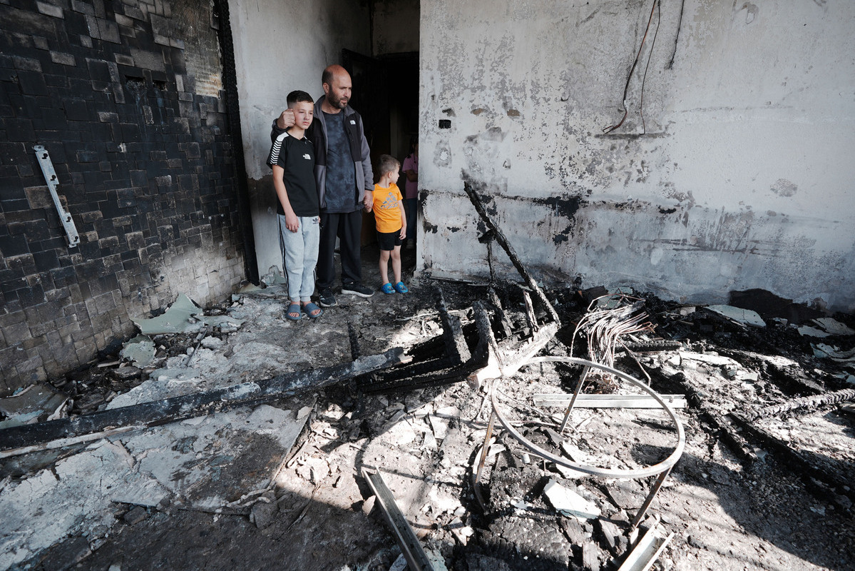 A view of a damaged house of a Palestinian family burned by Israeli settlers in the village of Abu Falah near Ramallah, West Bank on November 08, 2025. [Issam Rimawi - Anadolu Agency]