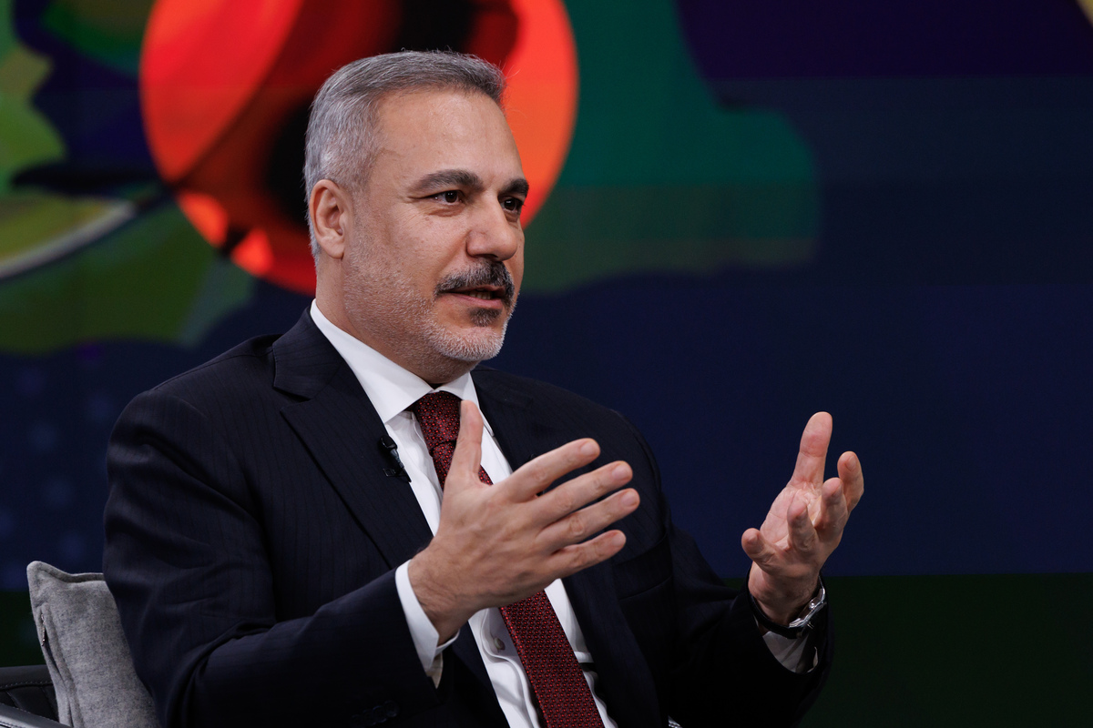 Turkish Foreign Minister Hakan Fidan attends a live broadcast in Istanbul, Turkiye on November 15, 2025. [Ahmet Serdar Eser - Anadolu Agency]