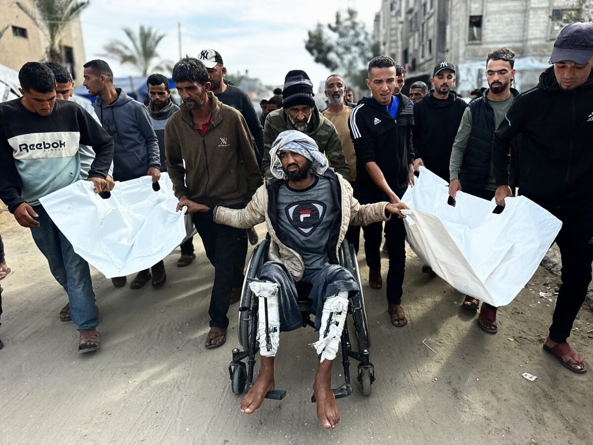 Palestinians attend funeral ceremony for the two children who were killed by Israeli drones in Khan Younis, Gaza on November 29, 2025. Funeral ceremony held for the eight-year-old Fadi Tamir Abu Asi and eleven-year-old Juma Tamir Abu Asi outside Nasser Hospital. [Doaa Albaz - Anadolu Agency]