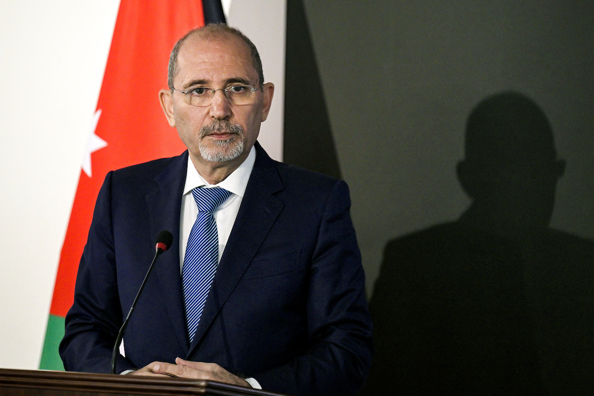 Jordan's Foreign Minister Ayman Safadi gives a joint press conference with Egypt's Foreign Minister at the foreign ministry headquarters in the New Administrative Capital, about 45 kilometres east of Cairo, on October 8, 2024. [Photo by Khaled DESOUKI / AFP]