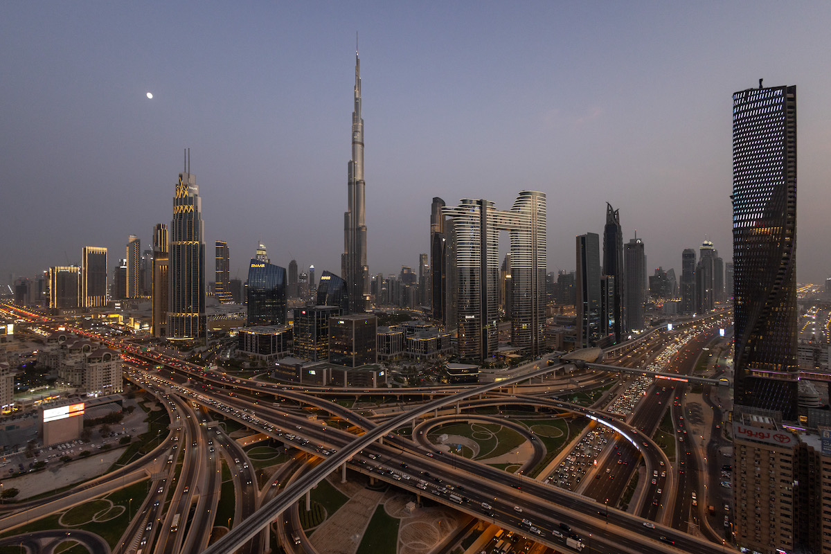 Traffic near the Burj Khalifa skyscraper, center, in Dubai, United Arab Emirates, on Thursday, Aug. 7, 2025 [Photographer: Walaa Alshaer/Bloomberg/Getty Images]