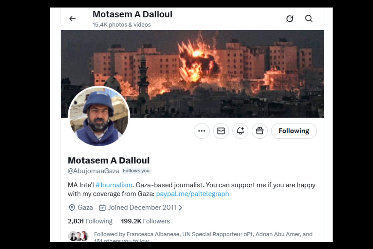 Motasem A Dalloul Gaza based journalist. [Screenshot/X@AbujomaaGaza]