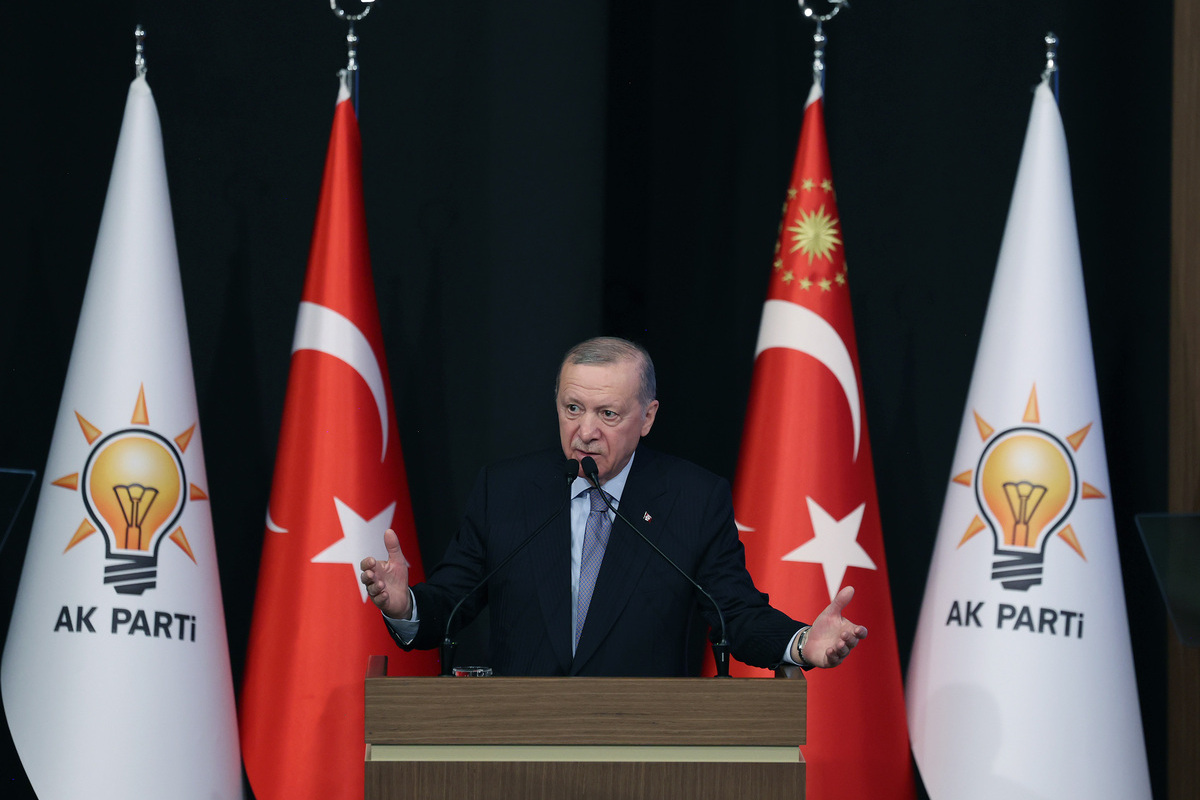 Turkish President Recep Tayyip Erdogan makes a speech during the meeting with Provincial Heads at AK Party Congress Center in Ankara, Turkiye on December 24, 2025. [TUR Presidency / Murat Kula - Anadolu Agency]