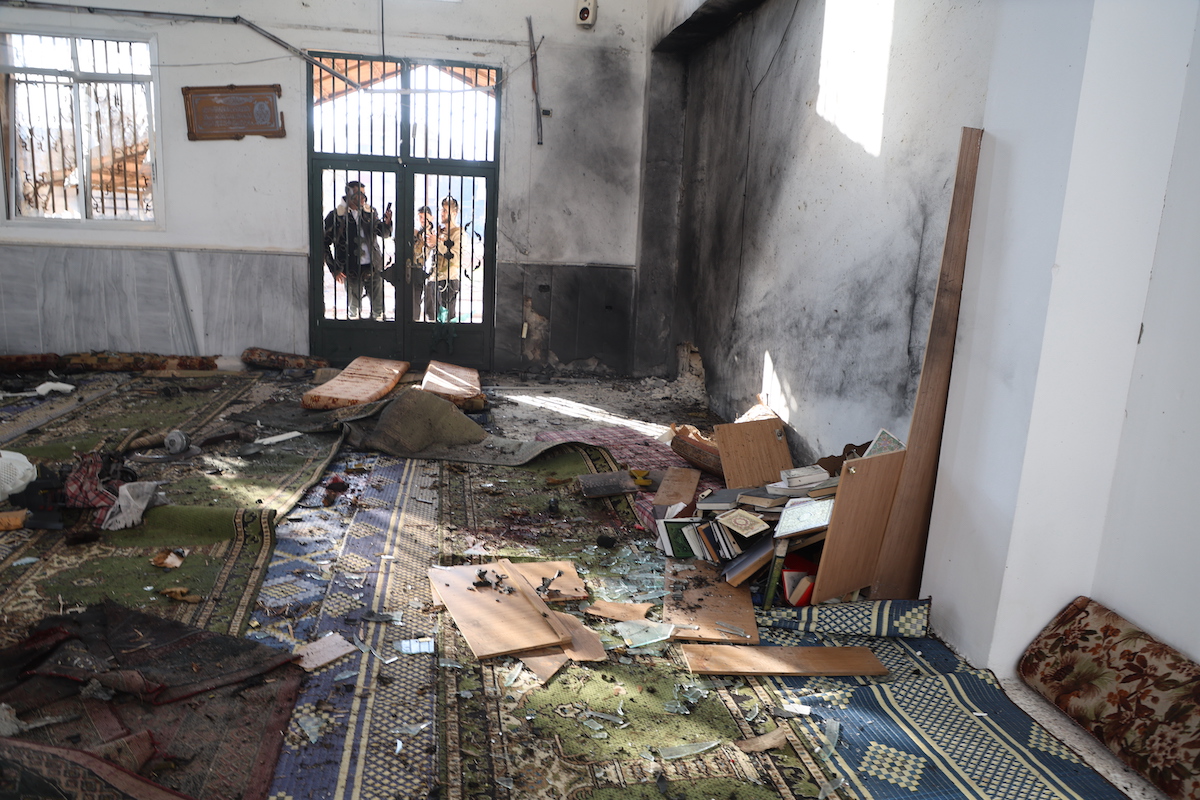 A view of damage inside Imam Ali ibn Abi Talib Mosque on Al-Khodari Street in the Wadi al-Dhahab neighborhood after an explosion occurred during Friday prayer in Homs, Syria on December 26, 2025. [Ula Muhammed - Anadolu Agency]
