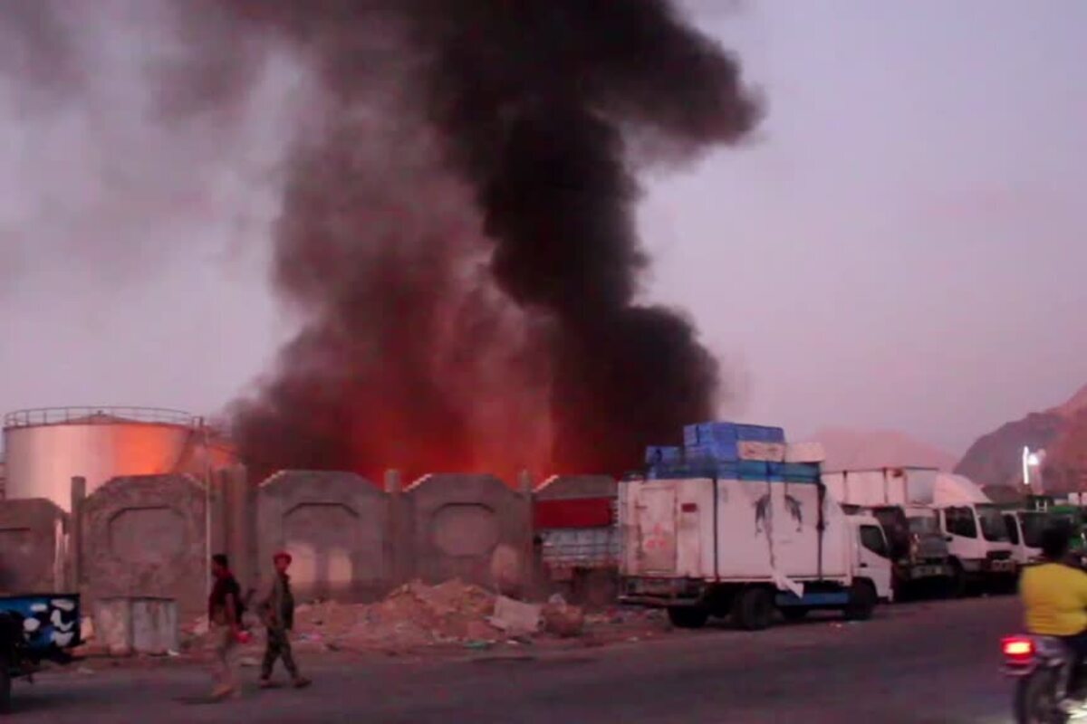Saudi-led coalition forces target weapons at the Mukalla port in Yemen on December 30, 2025. [Screengrab/AA]
