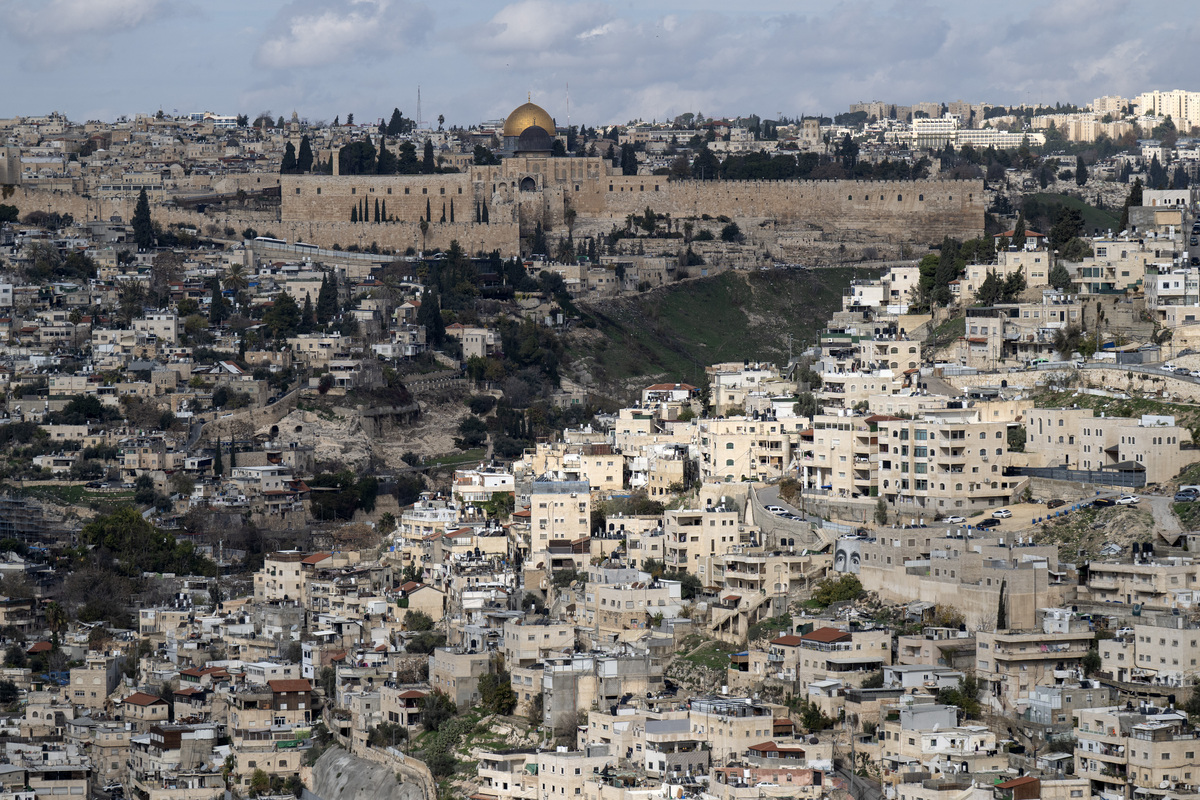 An aerial view of the Silwan neighborhood, located south of Al-Aqsa Mosque, as Palestinians are struggling to continue their lives under harsh conditions due to Israeli home demolitions and eviction orders in East Jerusalem on December 31, 2025. [Mostafa Alkharouf - Anadolu Agency]