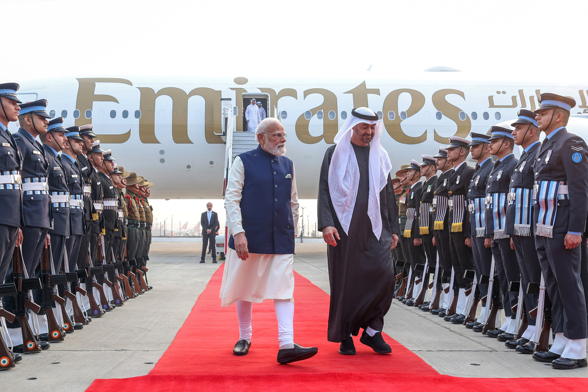 Indian Prime Minister Narendra Modi welcomes United Arab Emirates (UAE) President Mohammed bin Zayed Al Nahyan in New Delhi, India on January 19, 2026. [Press Information Bureau (PIB) - Anadolu Agency]