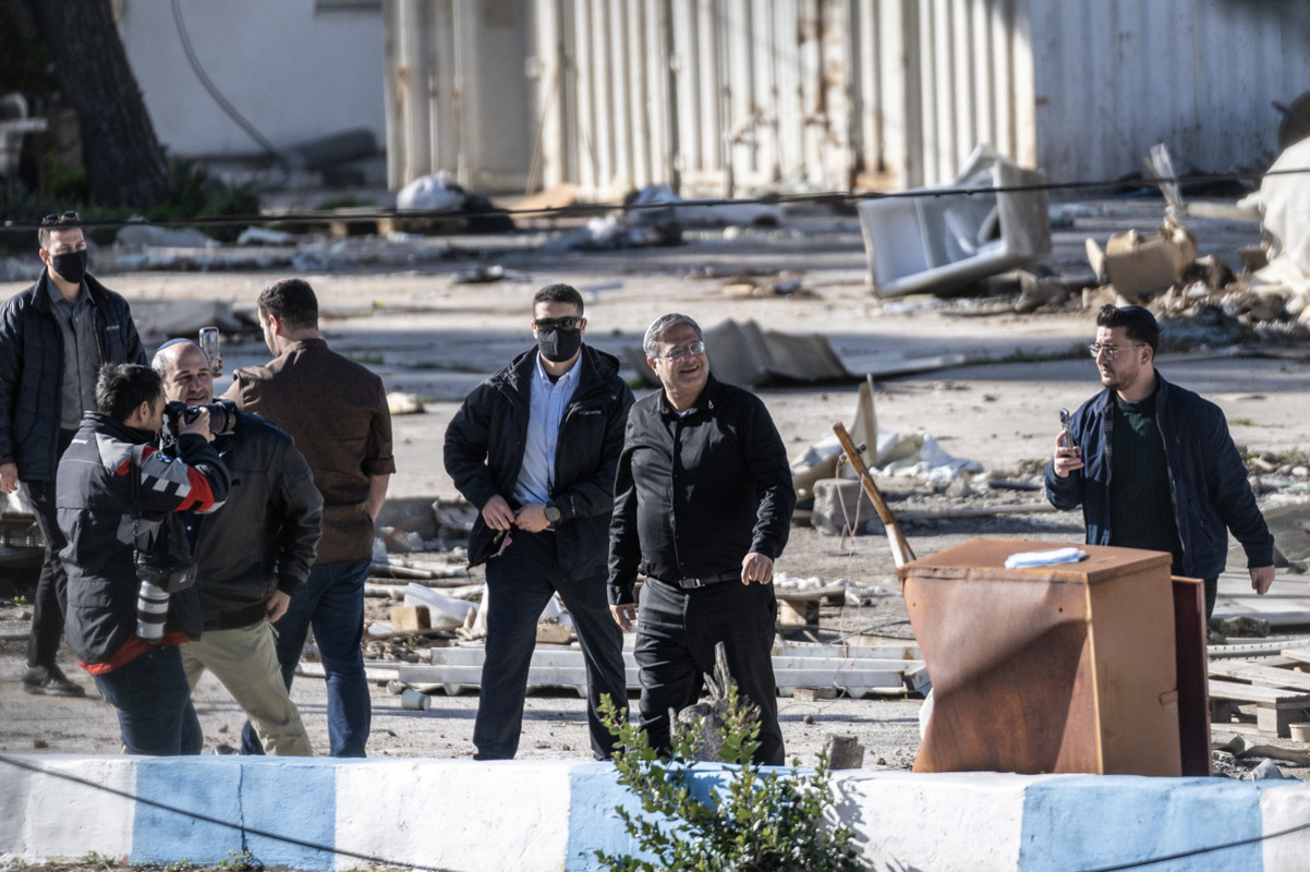 The Israel Land Authority teams accompanied by Israeli police and Israel's National Security Minister Itamar Ben-Gvir demolish structures at the headquarters of UNRWA in Jerusalem on January 20, 2026. [Mostafa Alkharouf - Anadolu Agency]