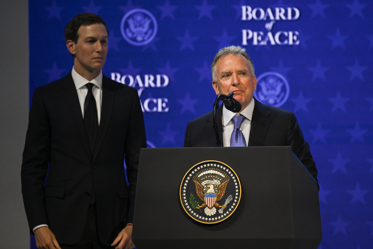 President Donald Trump’s Middle East Special Envoy Steve Witkoff makes a speech during the signing ceremony of the Peace Charter for Gaza as part of the 56th World Economic Forum in Davos, Switzerland on January 22, 2026. [Harun Özalp - Anadolu Agency]