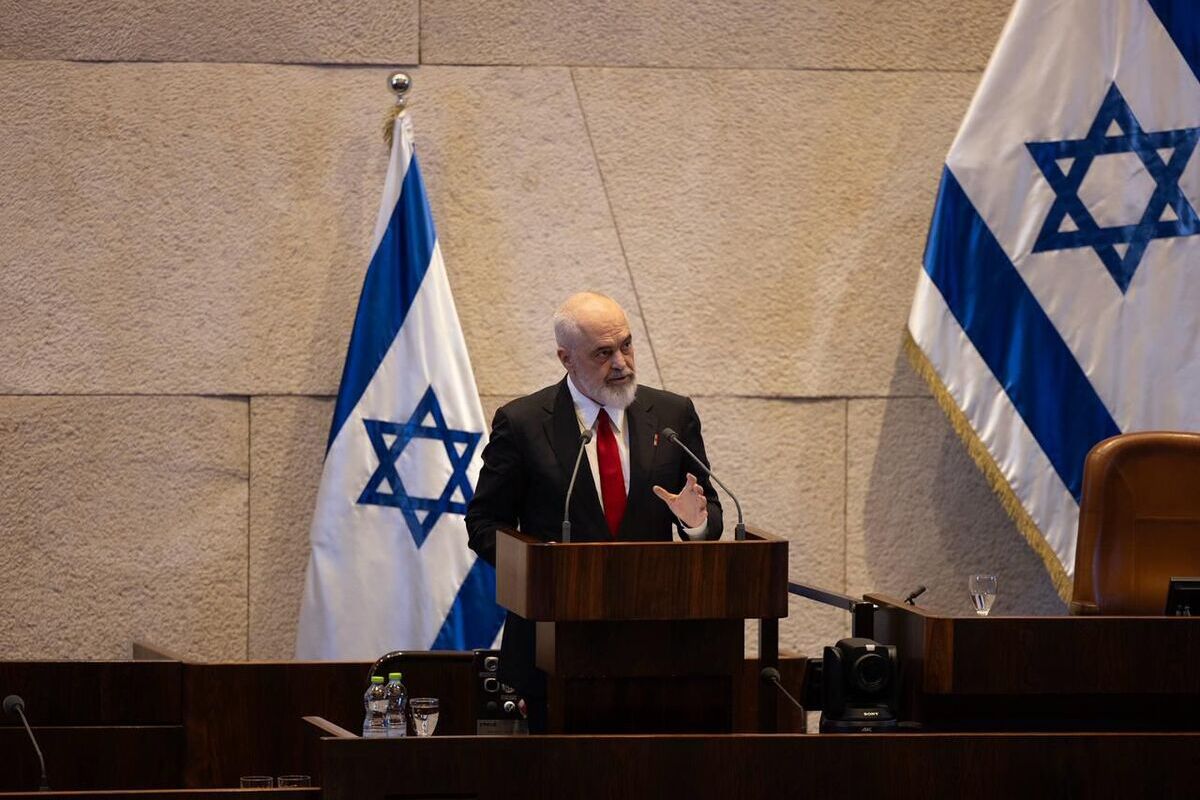Albanian Prime Minister Edi Rama delivers a speech at Israeli Parliament during his official visit to Tel Aviv, Israel on January 26, 2026. [Albanian Prime Minister's Office - Anadolu Agency]