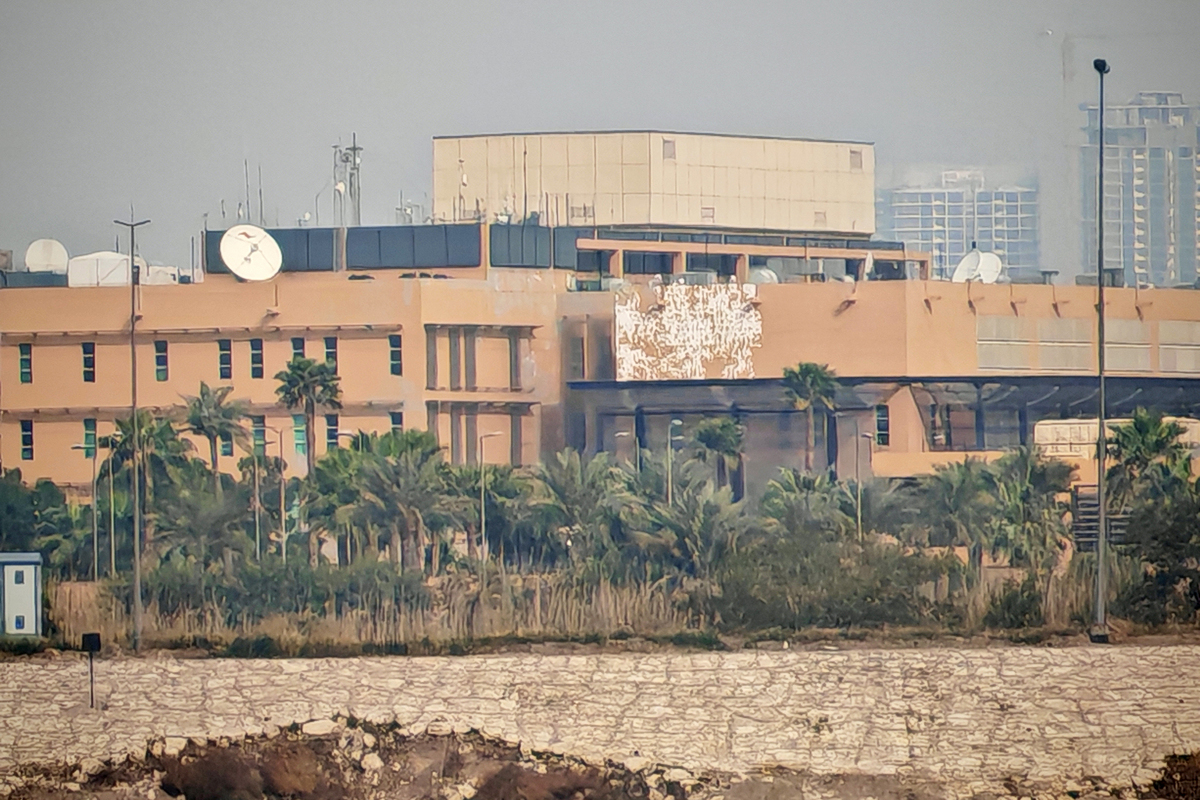 A view of the United States Embassy compound in Baghdad, Iraq on March 14, 2026. [Murtadha Al-Sudani - Anadolu Agency]