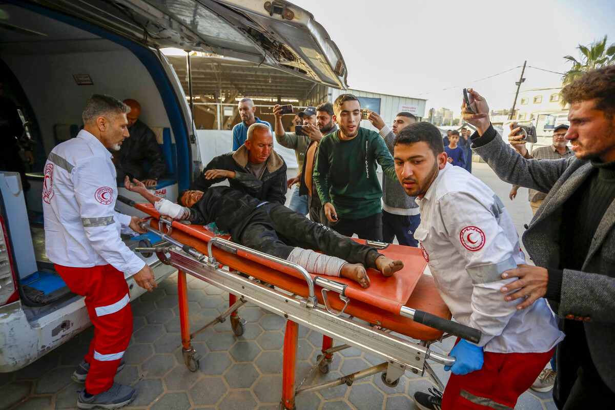 Injured Palestinians are brought to Al-Aqsa Martyrs Hospital following the Israeli attack on a vehicle on Salahaddin Street in Deir al-Balah, Palestine on April 4, 2026. [Stringer - Anadolu Agency]