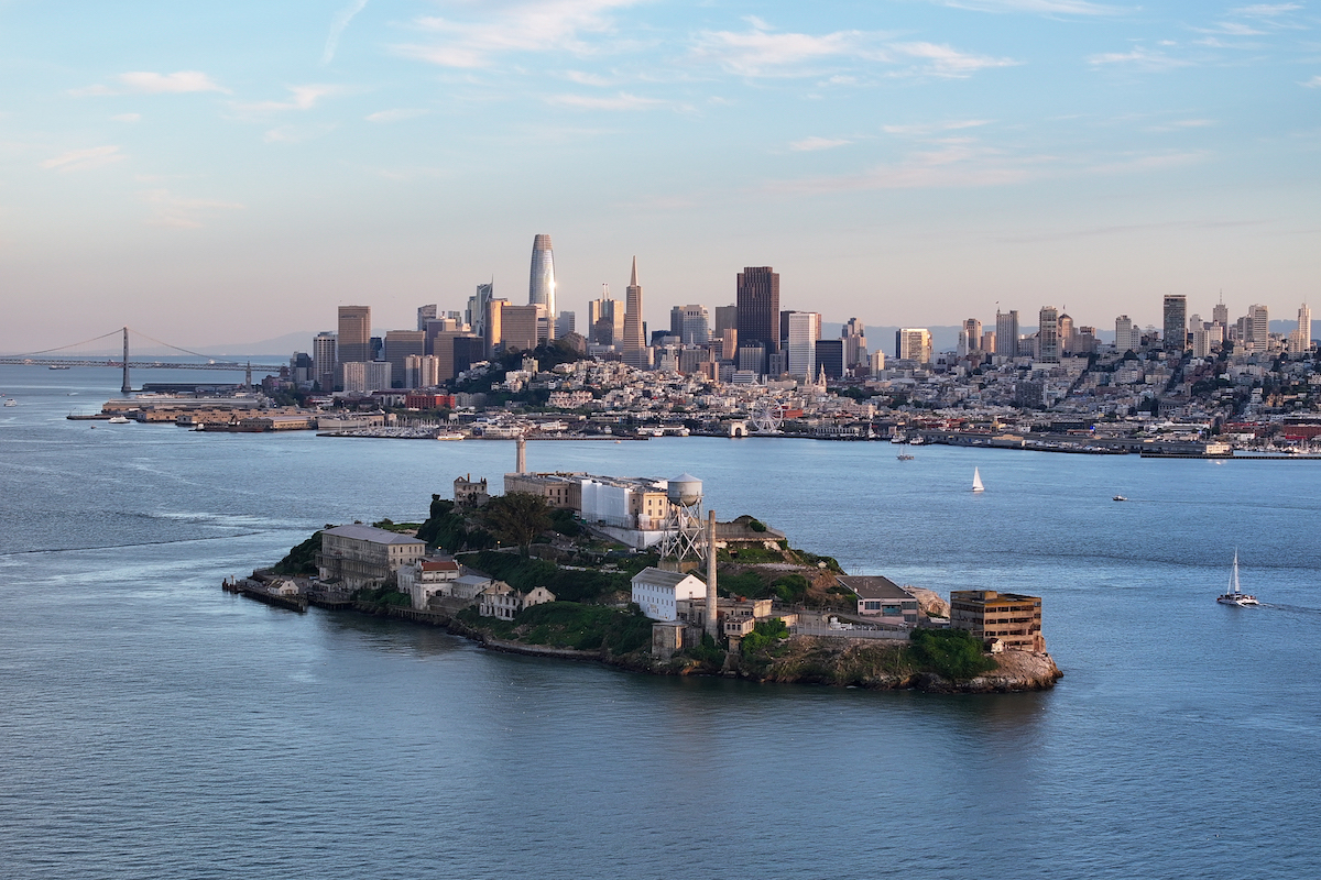 An aerial view of Alcatraz Island and the City view in San Francisco, California, United States on April 4, 2026 as U.S President Trump seeks $152 million to rebuild and reopen Alcatraz Island as a secure prison. [Tayfun Coşkun - Anadolu Agency]