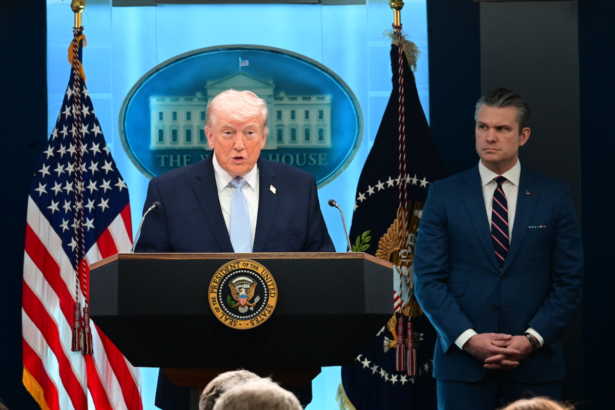 US President Donald Trump speaks during a news conference in James S. Brady Press Briefing Room of the White House on April 06, 2026 in Washington, DC. [Kyle Mazza - Anadolu Agency]