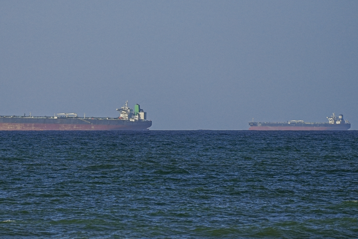 A view of the vessels passing through Strait of Hormuz following the two-week temporary ceasefire reached between the United States and Iran on the condition that the strait be reopened, seen in Oman on April 08, 2026. [Shady Alassar - Anadolu Agency]