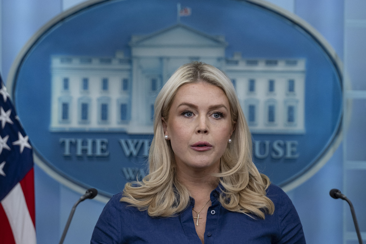 White House press secretary Karoline Leavitt speaks at the White House Press Briefing room in Washington DC., United States, on April 8, 2026. [Celal Güneş - Anadolu Agency]