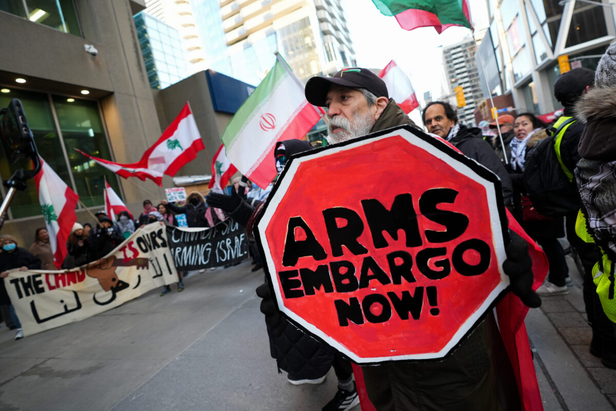 Protestors gather outside Consulate General of Israel in Toronto to demonstrate against US and Israeli attacks on Iran, Lebanon and Gaza on April 8, 2026 in Ontario, Canada. [Mert Alper Dervış - Anadolu Agency]