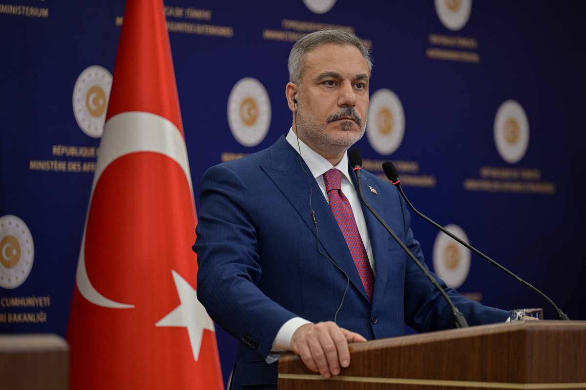 Turkish Foreign Minister Hakan Fidan gives a speech in Ankara, Turkiye on April 9, 2026. [Mustafa Hatipoğlu - Anadolu Agency]