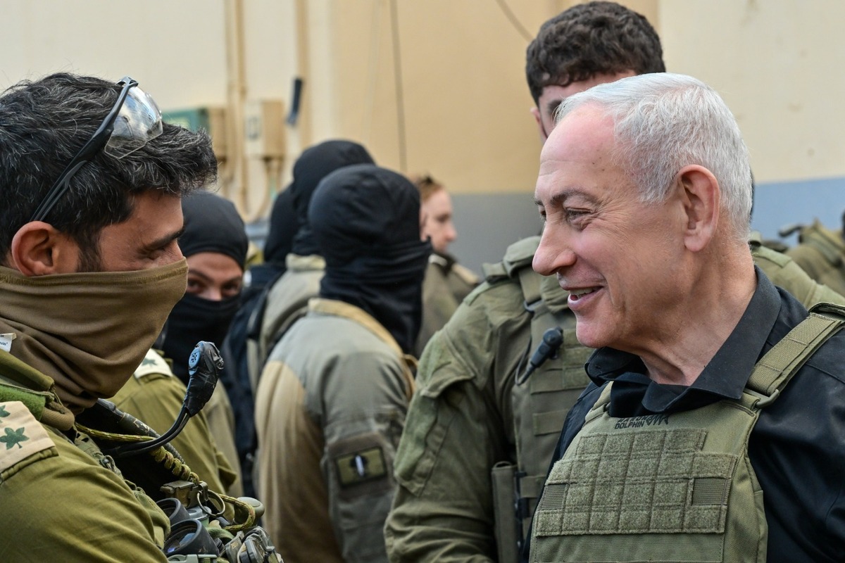 Prime Minister of Israel Benjamin Netanyahu visits an Israeli military unit stationed in the occupied territory of southern Lebanon on April 12, 2026. [Kobi Gideon - GPO - Anadolu Agency]