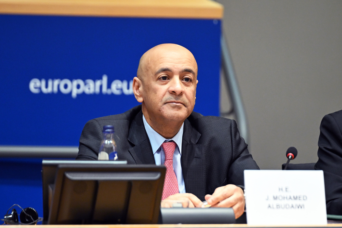 Gulf Cooperation Council Secretary General Jasem Mohamed AlBudaiwi speaks during a session of the European Parliament Foreign Affairs Committee (AFET) in Brussels, Belgium on April 15, 2026. [Dursun Aydemir - Anadolu Agency]
