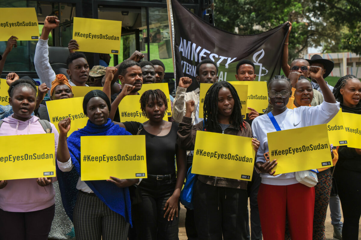 People gather to mark the third anniversary of the war, between the Sudanese military and the RSF started on April 15, 2023, in Nairobi, Kenya on April 15, 2026. [Lucas Mukasa - Anadolu Agency]