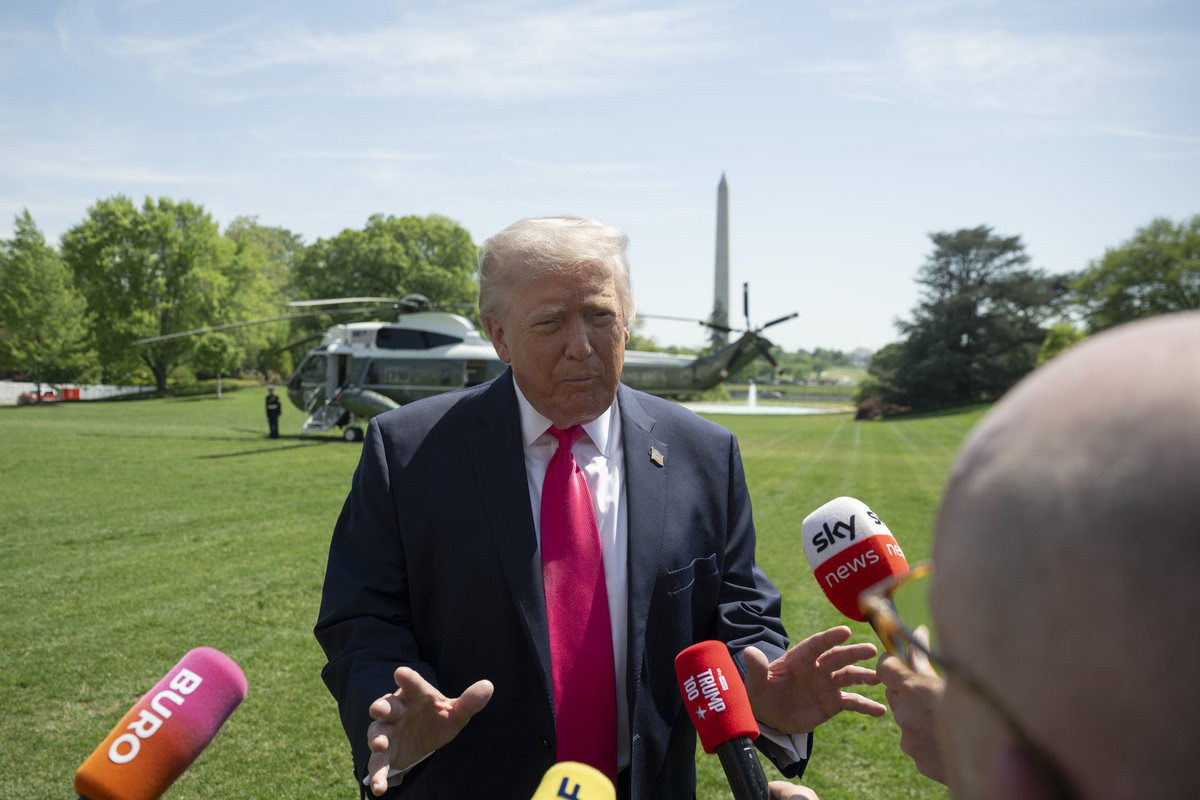 United States President Donald Trump speaks to the Press before departs at the White House to Las Vegas, Nevada on April 16, 2026, in Washington DC. [Celal Güneş - Anadolu Agency]