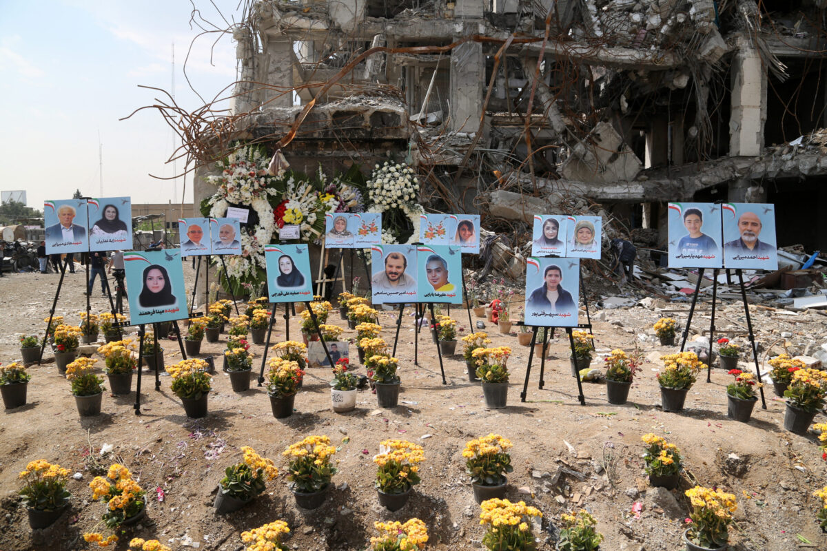 Foreign ambassadors and heads of diplomatic missions visit Resalat Square in Tehran, Iran, on April 20, 2026, where photos of civilians killed in recent U.S.-Israeli strikes are displayed. [Fatemeh Bahrami - Anadolu Agency]