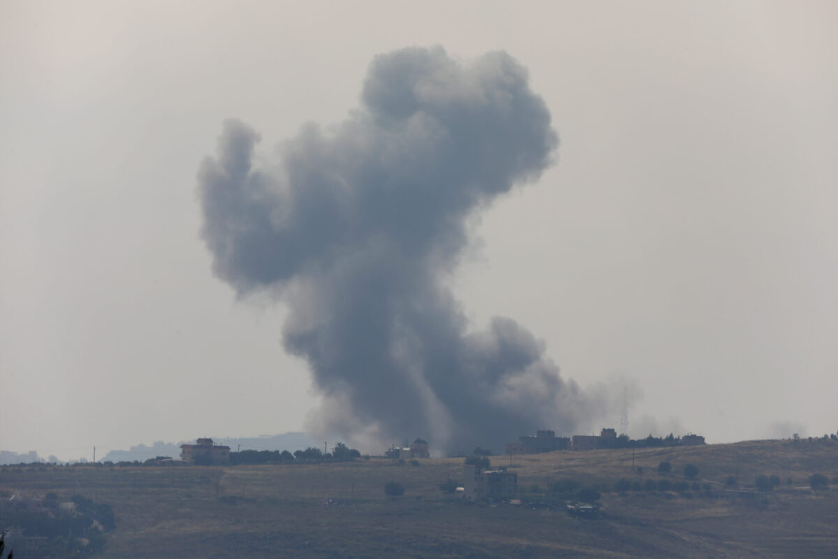 Smoke rise from the area as Israeli army carried out airstrikes, violating the ceasefire, in Nabatieh, Lebanon, on May 26, 2026. [Ramiz Dallah - Anadolu Agency]