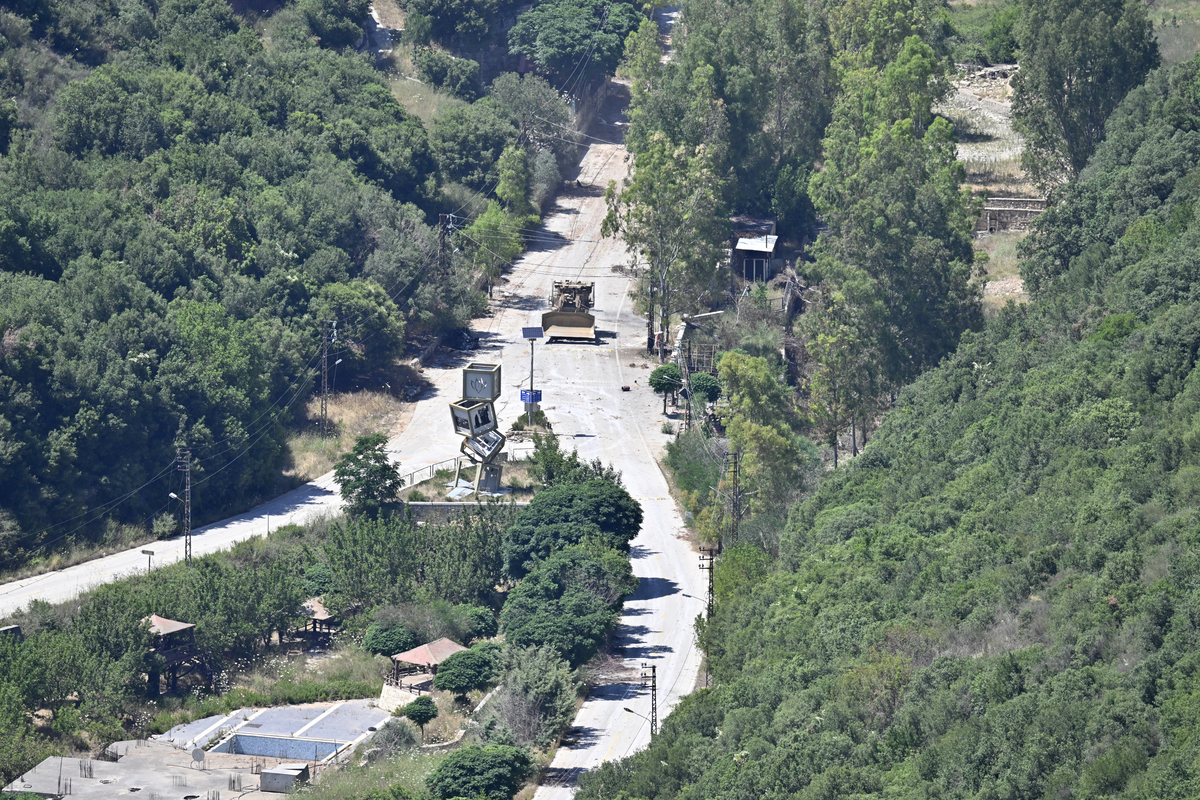 An Israeli military vehicle is stationed in the Wadi al-Hujair region, in Nabatieh, Lebanon on June 16, 2026. [Houssam Shbaro - Anadolu Agency]