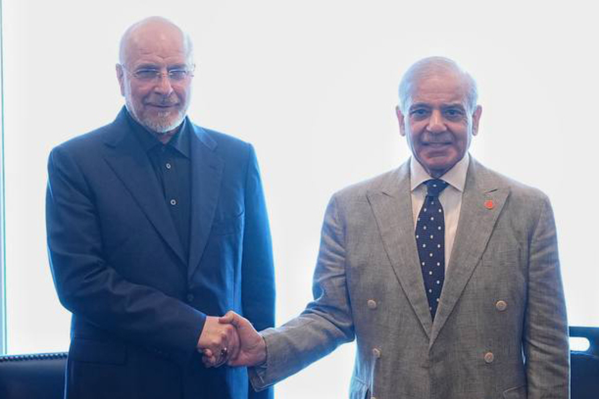 Prime Minister of Pakistan Shehbaz Sharif (R) meet with Parliament Speaker of Iran Mohammad Bagher Ghalibaf (L) in Burgenstock, Switzerland on June 21, 2026. [Iranian Foreign Ministry / Handout - Anadolu Agency]