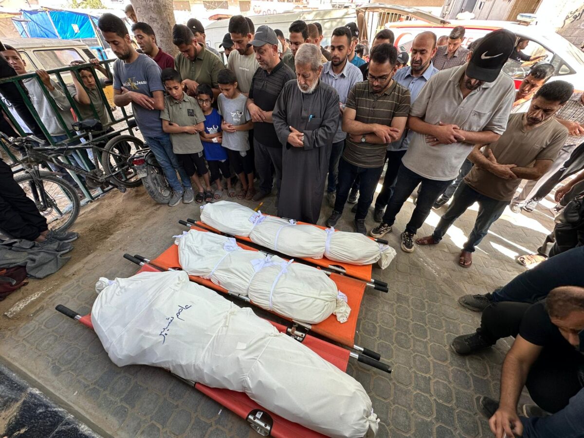 The bodies of Palestinians who lost their lives in overnight Israeli airstrikes are seen during a funeral ceremony in Gaza City, Palestine, on June 04, 2026 [Mohammed Asad/Middle East Monitor]