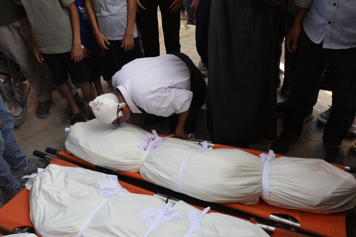 The bodies of Palestinians who lost their lives in overnight Israeli airstrikes are seen during a funeral ceremony in Gaza City, Palestine, on June 04, 2026 [Mohammed Asad/Middle East Monitor]