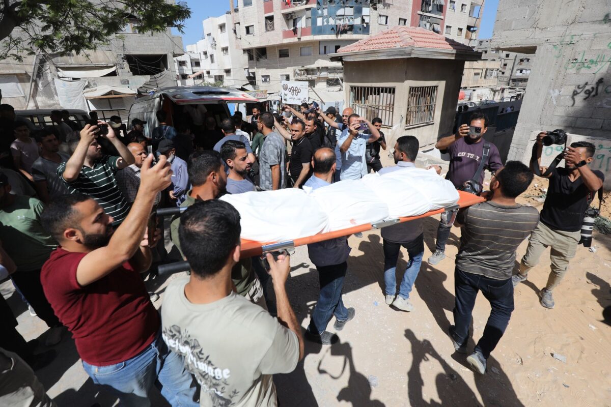 The bodies of Palestinians who lost their lives in overnight Israeli airstrikes are seen during a funeral ceremony in Gaza City, Palestine, on June 04, 2026 [Mohammed Asad/Middle East Monitor]
