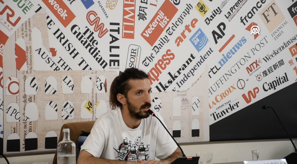 Italian activist Antonio La Piccirella speaks in a press conference in Rome, on 3 June 2026 [Screengrab/Anadolu Agency]