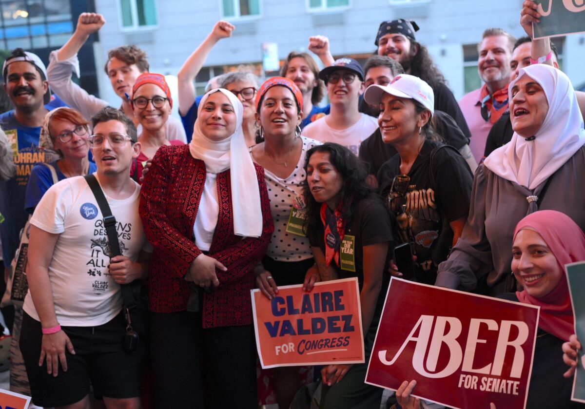 Palestinian American who runs for New York assembly Aber Kawas (L2) is seen after "Get Out the Vote (GOTV)" rally at the Kings Theatre in Brooklyn in New York City, United States on June 18, 2026. [Selçuk Acar - Anadolu Agency]
