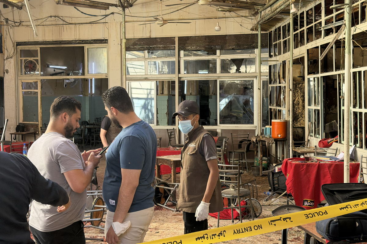 A view of the scene after an explosive device reportedly caused a blast at a cafe near the Palace of Justice on the road to the historic Hamidiye Bazaar, one of the busiest areas in Damascus, Syria, on July 2, 2026. [Izz Aldien Alqasem - Anadolu Agency]
