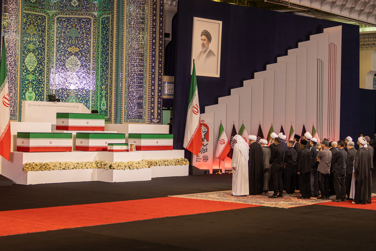 A state funeral ceremony is held for late Iranian Supreme Leader Ali Khamenei, who was killed in an attack launched by the US and Israel on February 28, at the Imam Khomeini Mosalla Mosque in Tehran, Iran on July 03, 2026. [Stringer - Anadolu Agency]