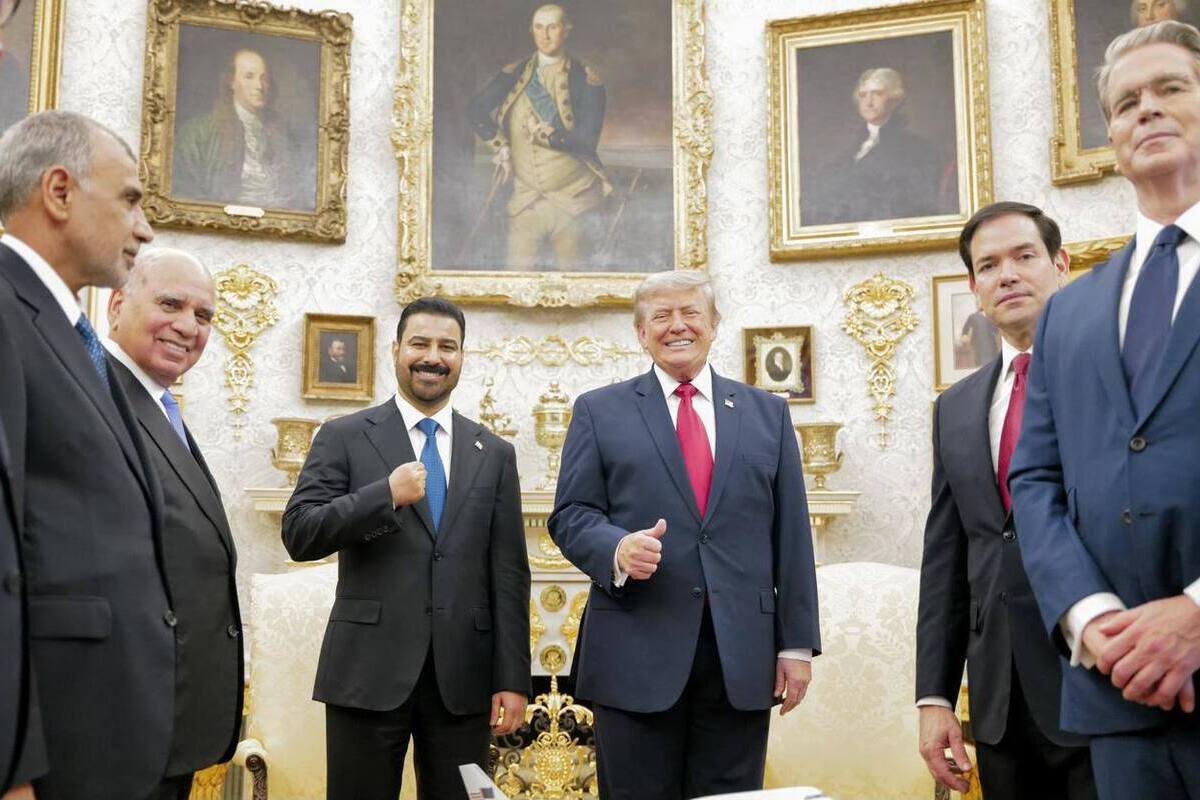 US President Donald Trump (C-R) meets with Iraqi Prime Minister Ali al-Zaydi (CL), who is visiting for official talks, at the White House in Washington, D.C., United States, on July 14, 2026. [Iraqi Prime Minister Media Office - Anadolu Agency]
