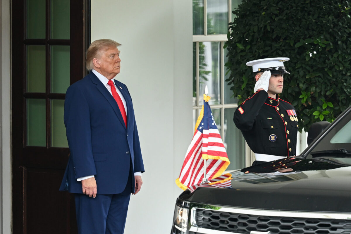 US President Donald Trump arrives to greet Lebanese President Joseph Aoun during an arrival ceremony at the White House in Washington, D.C., United States, on July 21, 2026. [Mehmet Eser - Anadolu Agency]