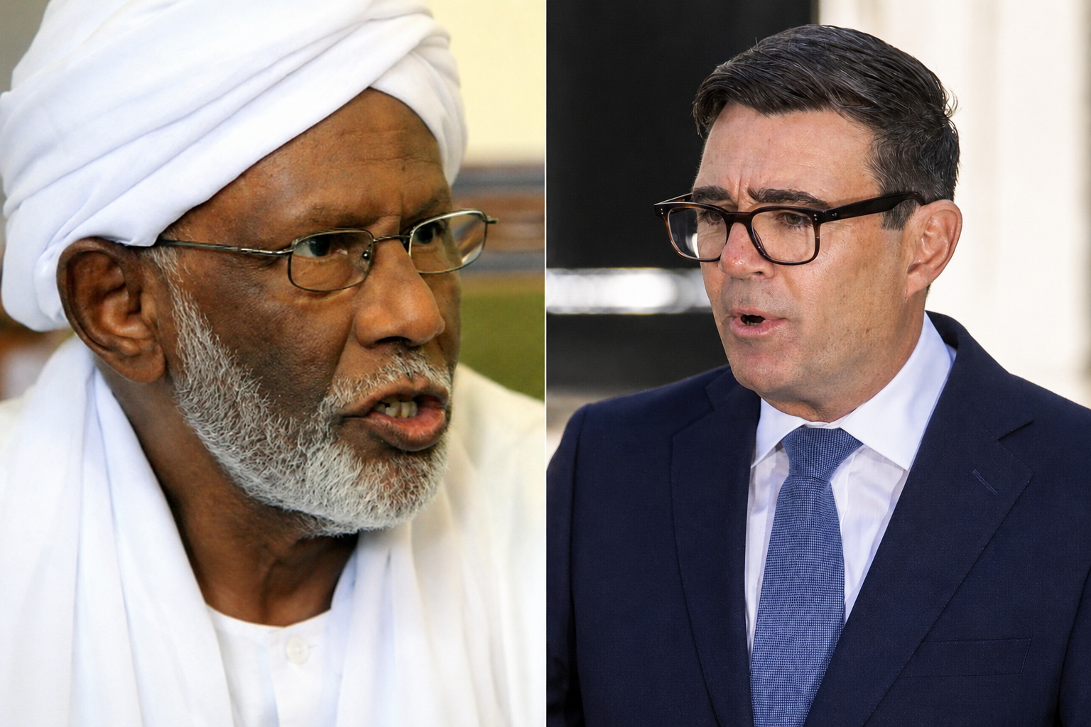 Britain’s new Prime Minister Andy Burnham (R), Sudanese Islamic thinker Dr Hassan Al-Turabi (L) [Anadolu Agency - Getty Images]